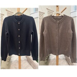 Cashmere Blend Cardigan Bundle Black & Taupe Gold Button Sweaters M